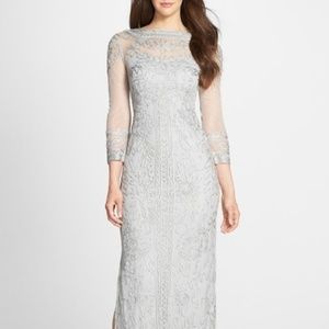 Silver Embroidered Column Gown NWT